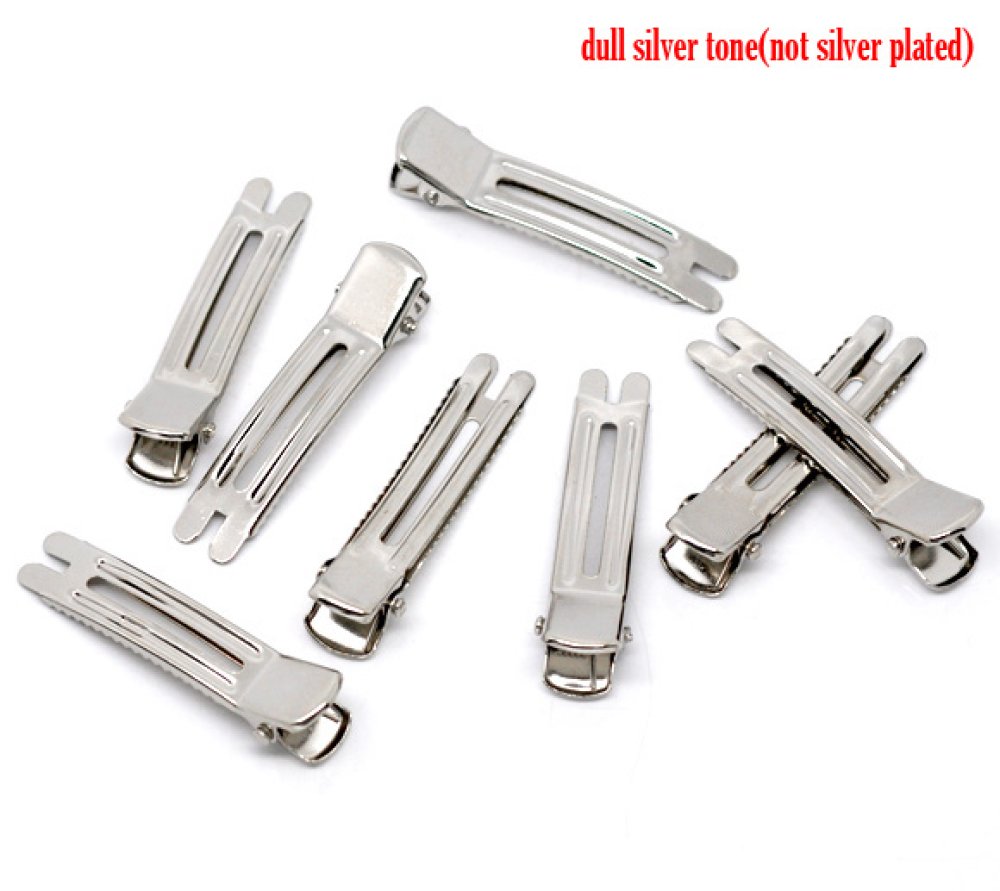 Lot de 30 pinces barrettes crocodiles - couleur argent 47 mm x 12 mm.