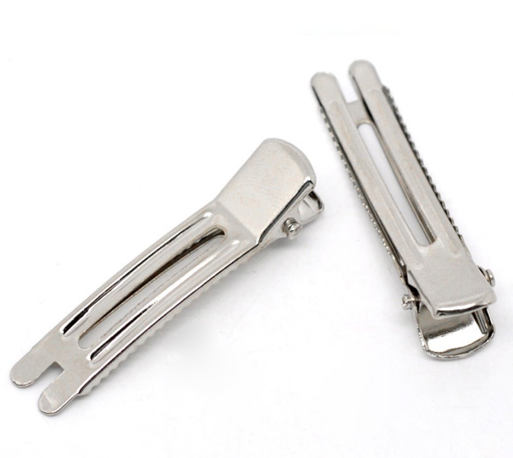 Lot de 30 &eacute;pingles cheveux pinces barrettes crocodiles - couleur argent 47 mm x 12 mm.
