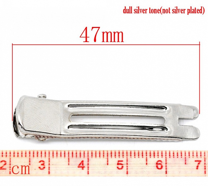 Lot de 30 &eacute;pingles cheveux pinces barrettes crocodiles - couleur argent 47 mm x 12 mm.