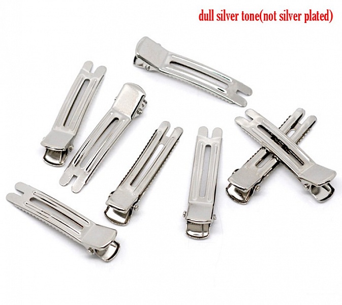 Lot de 30 &eacute;pingles cheveux pinces barrettes crocodiles - couleur argent 47 mm x 12 mm.