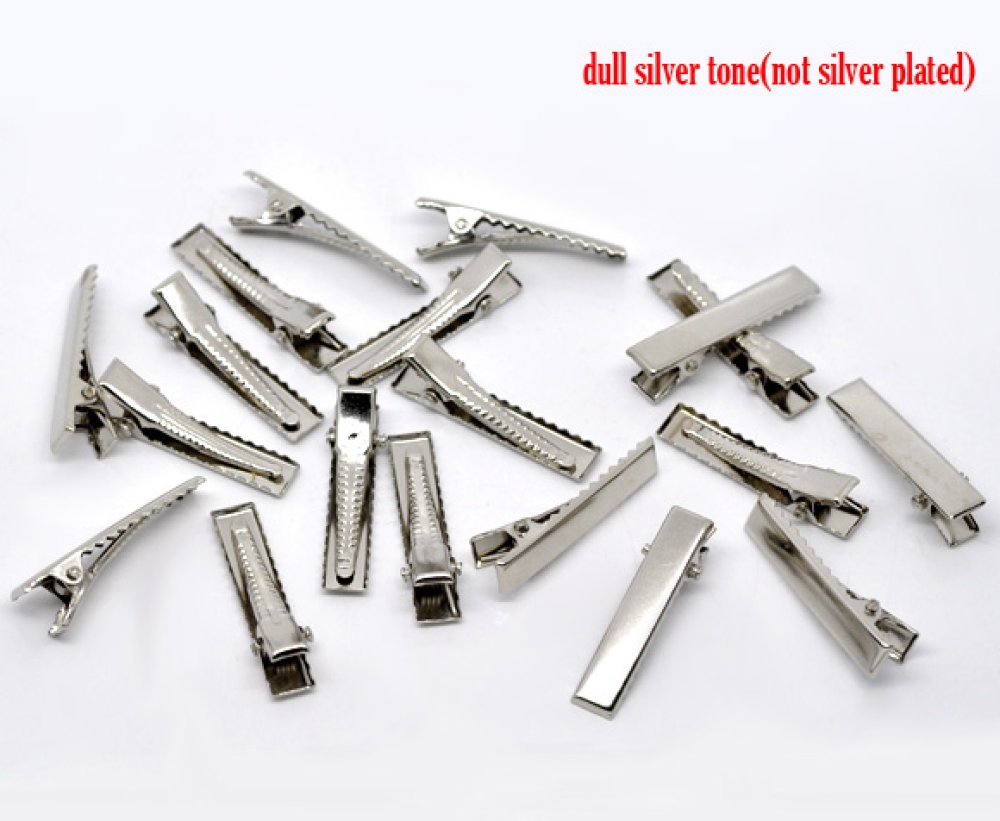 Lot de 50 pinces barrettes Crocodiles - Couleur Argent 32 mm x 7 mm.