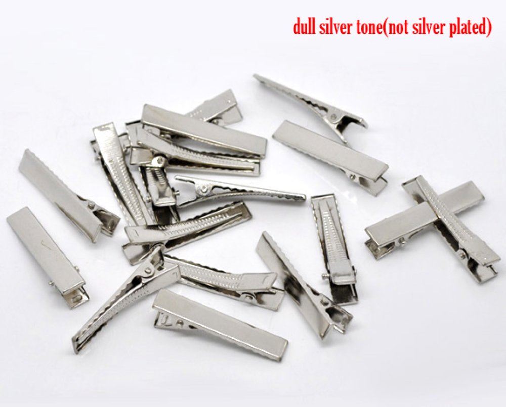 Lot de 50 &eacute;pingles cheveux pinces barrettes Crocodiles - Couleur Argent 40 mm x 8 mm