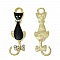 Lot de 5 Breloque Chat N&deg;08 Chat Dor&eacute; Noir N&oelig;uds Papillons &agrave; Strass Transparent Email 36 mm x 11 mm
