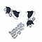 Lot de 5 Breloque Chat N&deg;05 en Alliage de Zinc Email Argent Mat Noir &agrave; Strass Transparent 29 mm x 16 mm