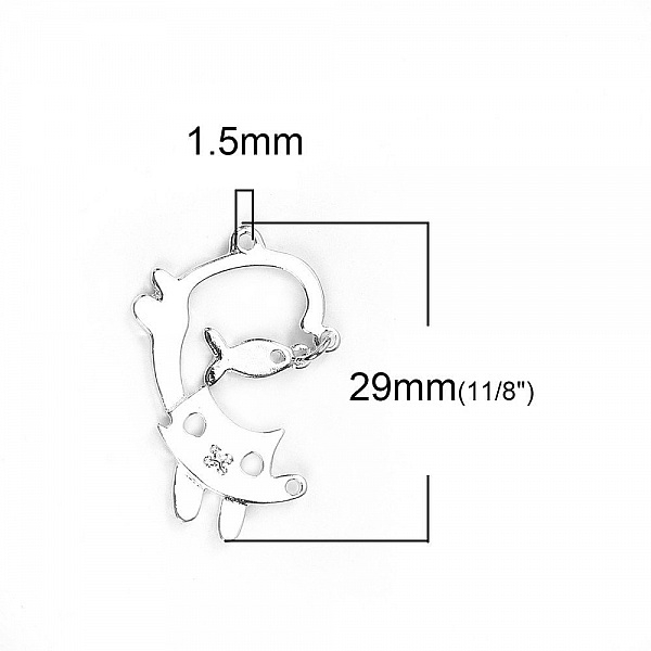 Lot de 5 Breloques Chats N&deg;3 en Alliage de Zinc Chat Poisson Argent&eacute; 29 mm x 19 mm