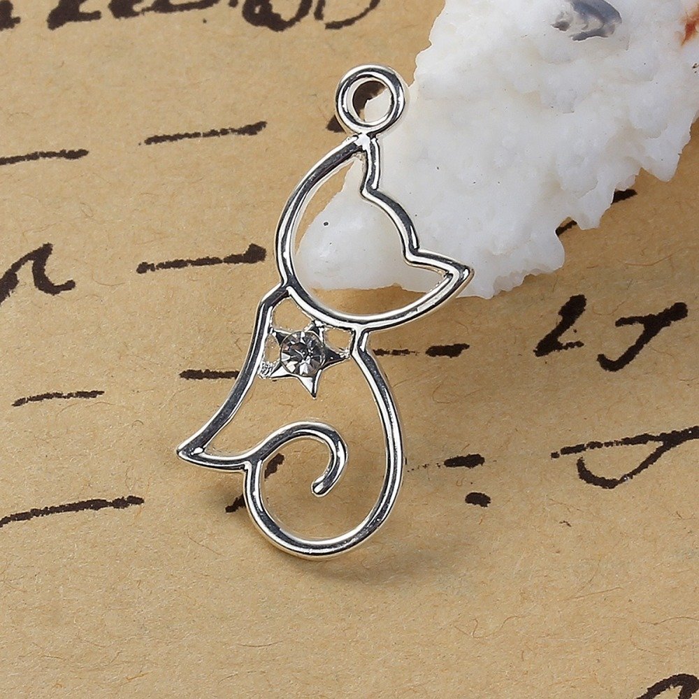 Lot de 5 Breloques Chats N&deg;2 Argent&eacute; 29 mm x 13 mm