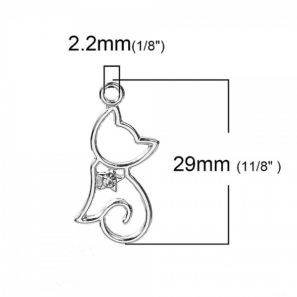 Lot de 5 Breloques Chats N&deg;2 Argent&eacute; 29 mm x 13 mm