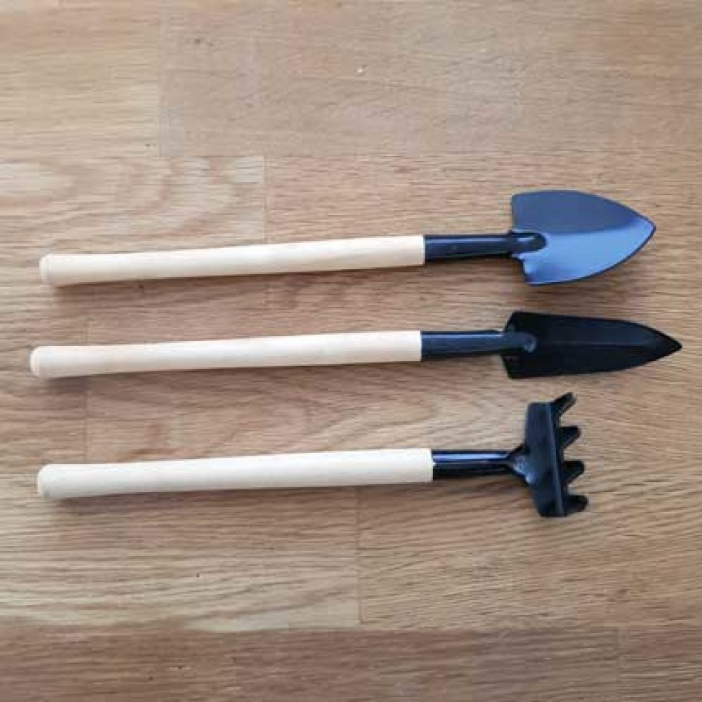 Mini ensemble d&rsquo;outils de jardinage avec pelle &agrave; r&acirc;teau &agrave; manche en bois