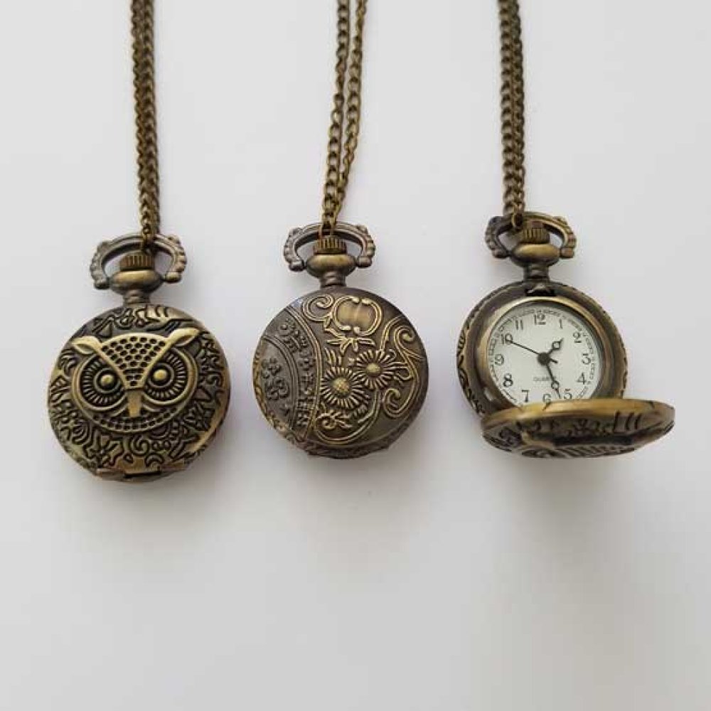 Montre Gousset Chouette Bronze Antique avec Cha&icirc;ne