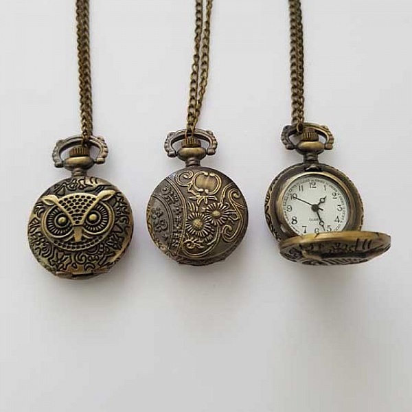 Montre Gousset Chouette Bronze Antique avec Cha&icirc;ne