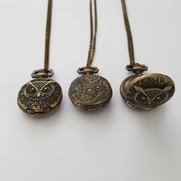 Montre Gousset Chouette Bronze Antique avec Cha&icirc;ne