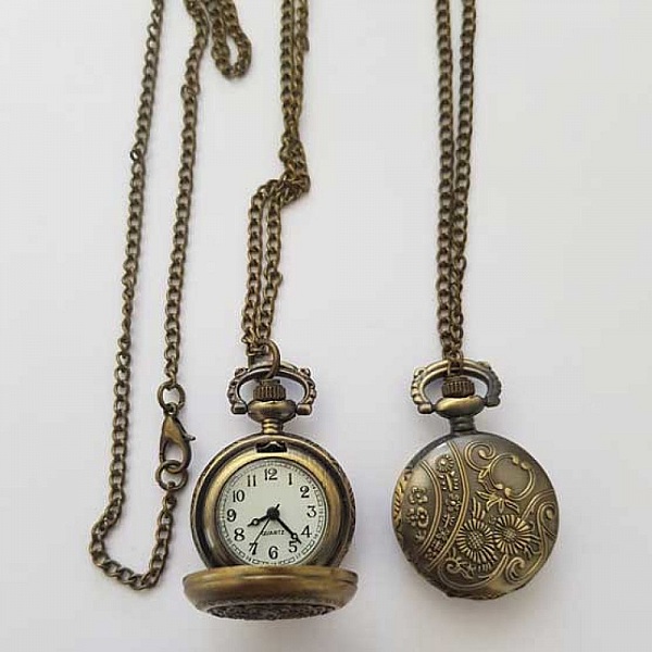Montre Gousset Fleur 02 Bronze Antique avec Cha&icirc;ne
