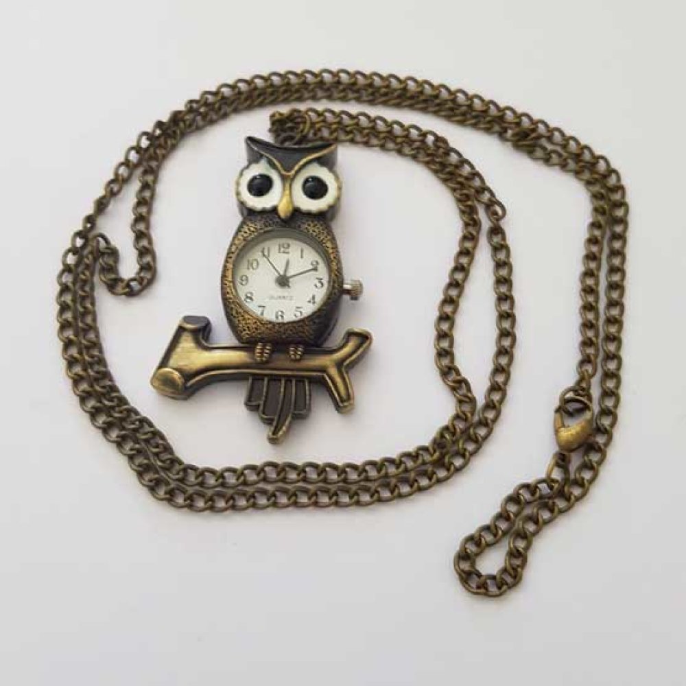 Montre Gousset Hibou Bronze Antique avec Cha&icirc;ne
