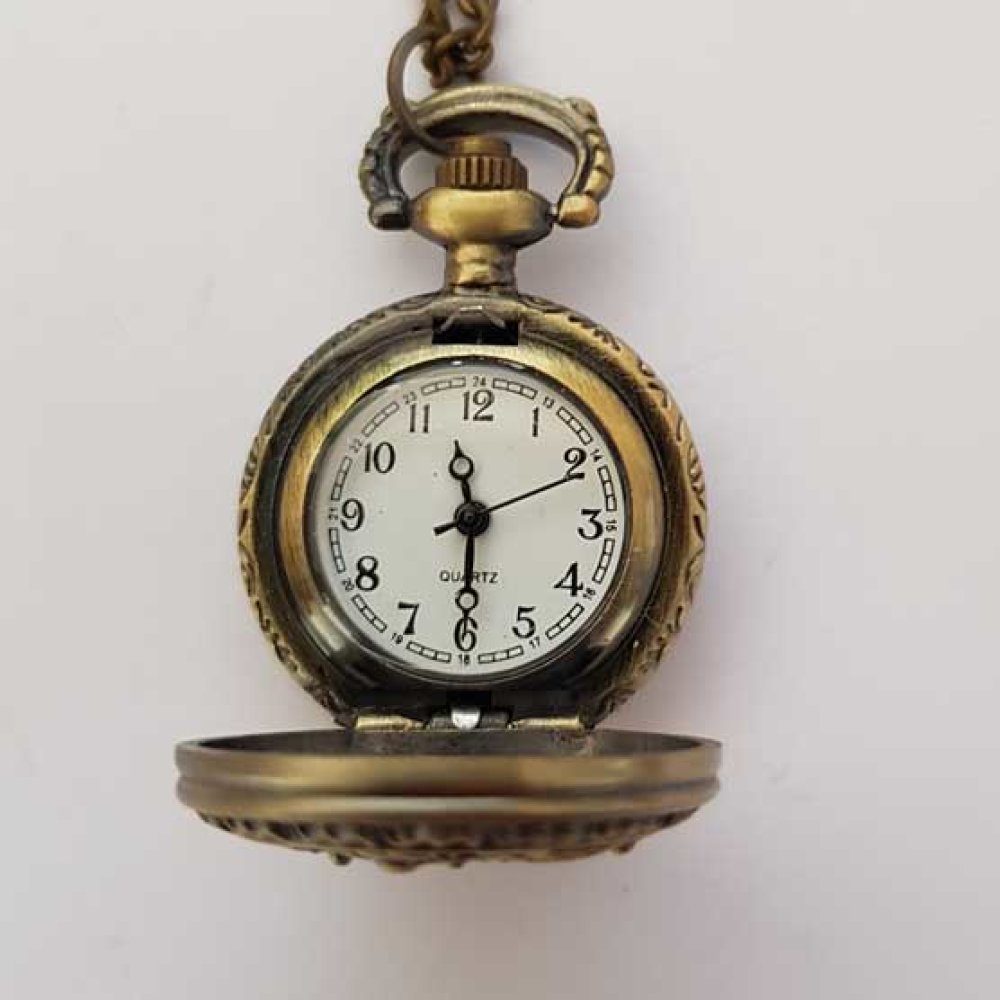 Montre Gousset Libellule Bronze Antique avec Cha&icirc;ne