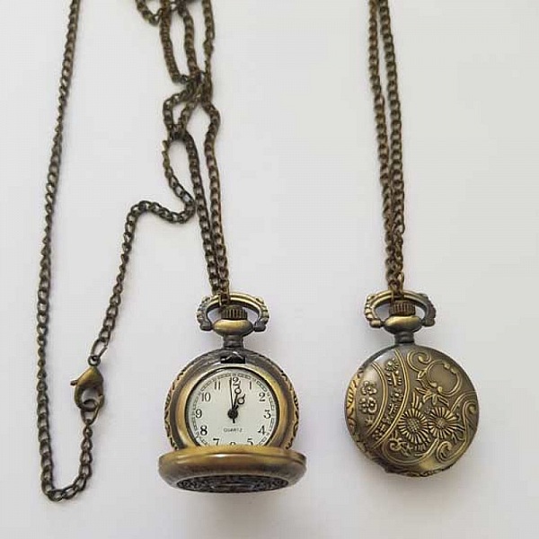 Montre Gousset Rond 01 Bronze Antique avec Cha&icirc;ne