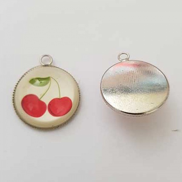 Pendentif Cabochon 20 mm en Verre Fantaisie N&deg;04-02 Cerise