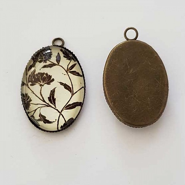Pendentif Cabochon Ovale 25 x 18 mm en Verre Fantaisie N&deg;04-02