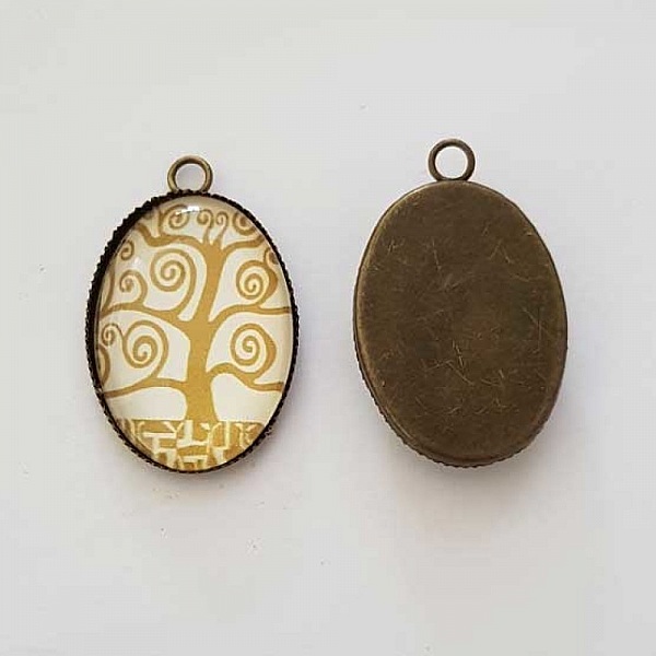 Pendentif Cabochon Ovale 25 x 18 mm en Verre Fantaisie N&deg;05-02