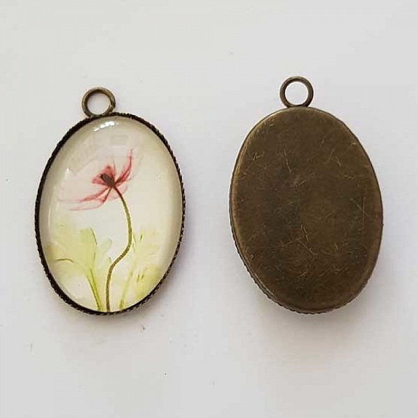 Pendentif Cabochon Ovale 25 x 18 mm en Verre Fantaisie N&deg;06-02