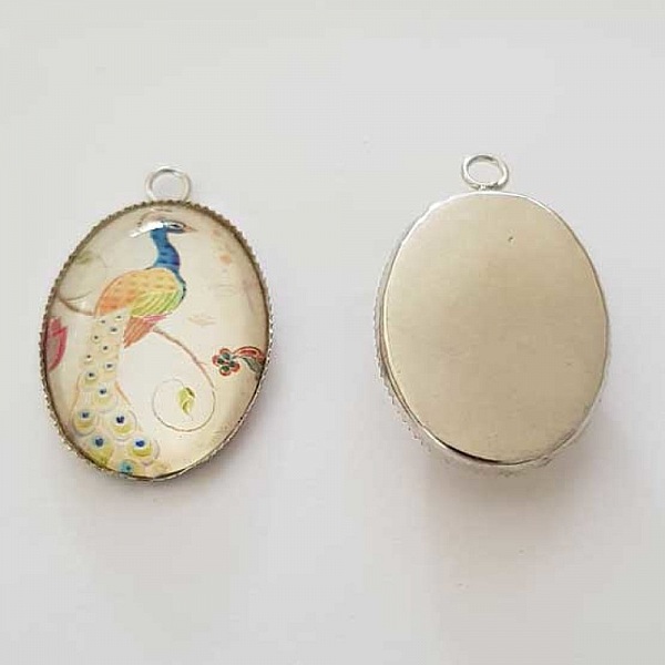 Pendentif Cabochon Ovale 25 x 18 mm en Verre Fantaisie N&deg;01-01