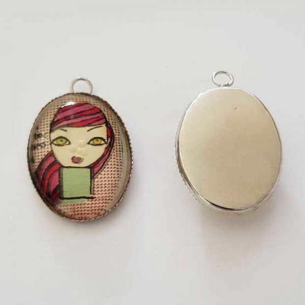 Pendentif Cabochon Ovale 25 x 18 mm en Verre Fantaisie N&deg;02-01