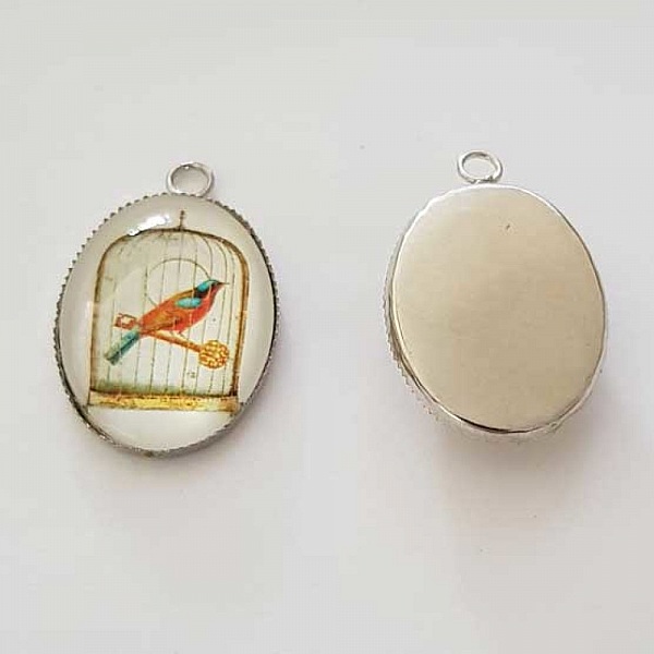 Pendentif Cabochon Ovale 25 x 18 mm en Verre Fantaisie N&deg;03-01