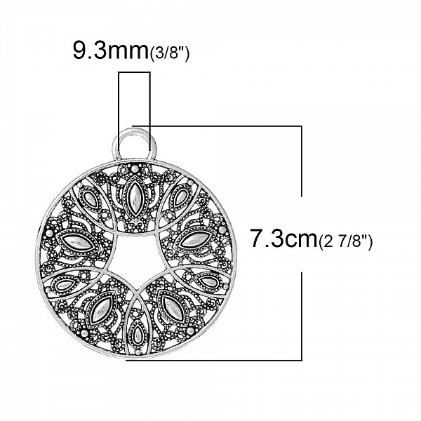Pendentif N&deg;000 en Alliage Rond Fleur Creux Argent Vieilli 73 mm x 64 mm
