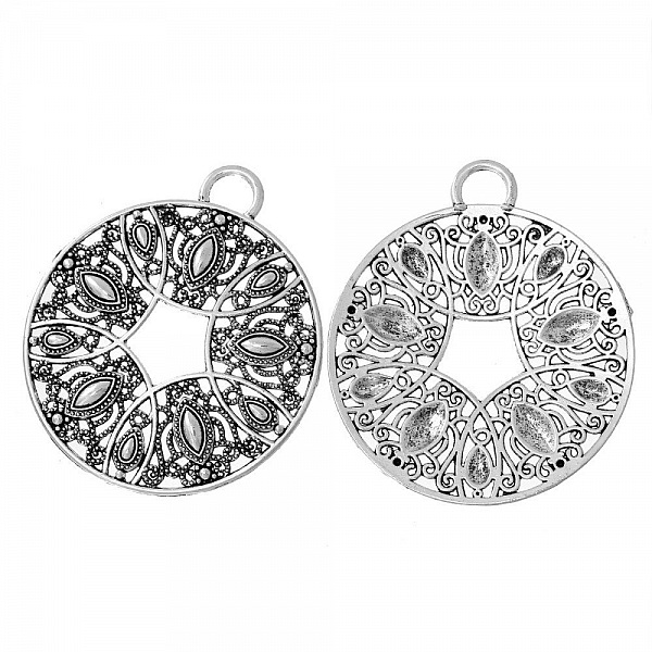 Pendentif N&deg;000 en Alliage Rond Fleur Creux Argent Vieilli 73 mm x 64 mm