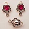 Pendentif en plastique et strass acrylique fleur entre deux N&deg;02 fushia