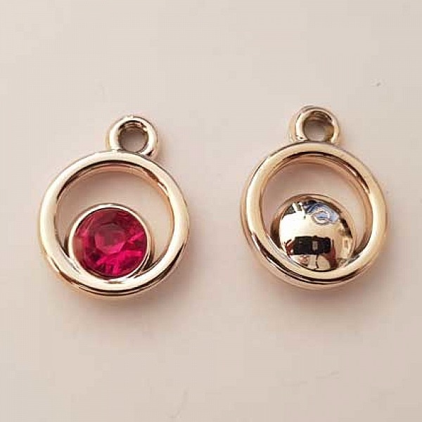 Pendentif en plastique et strass acrylique rond N&deg;04 fushia