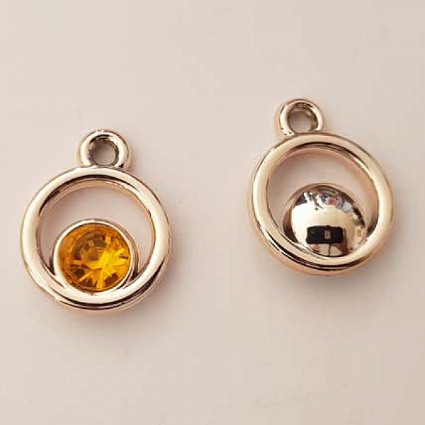 Pendentif en plastique et strass acrylique rond N&deg;04 orange