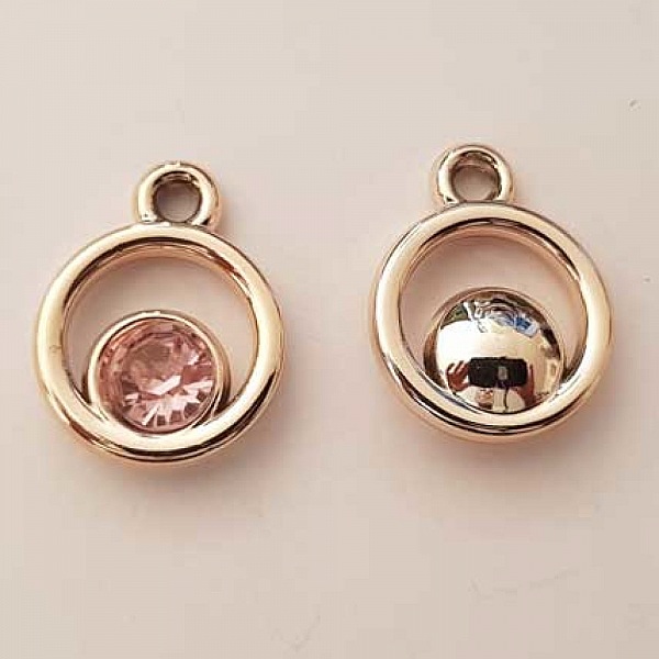 Pendentif en plastique et strass acrylique rond N&deg;04 rose