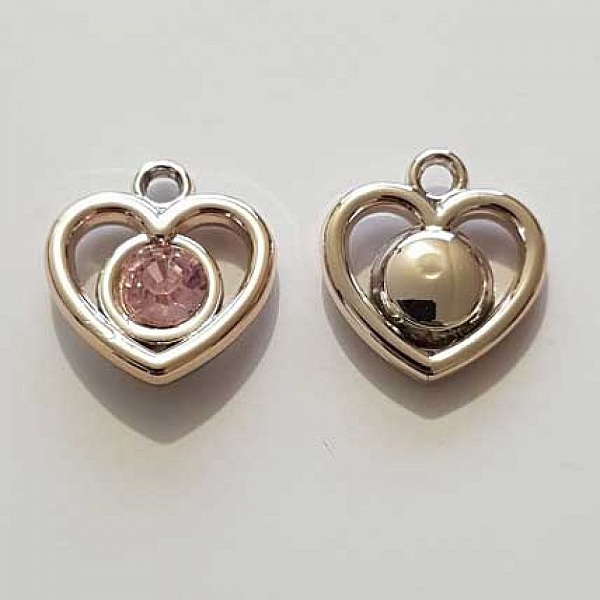Pendentif en plastique et strass acrylique c&oelig;ur N&deg;01 rose