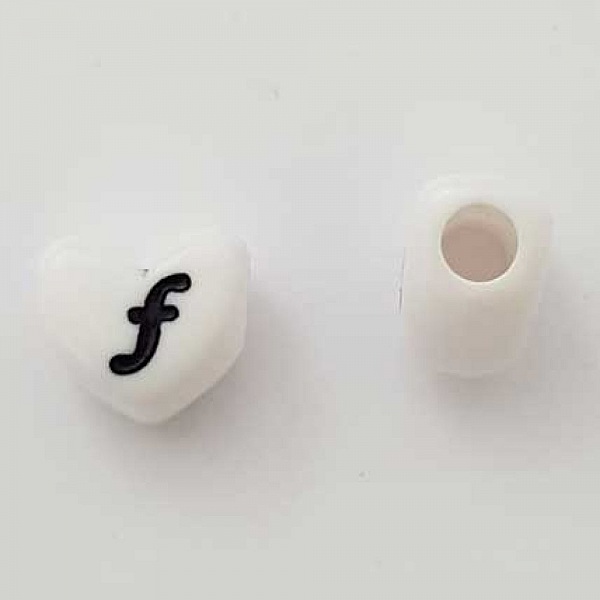 Perle C&oelig;ur Lettre F Blanc Noir 11mm