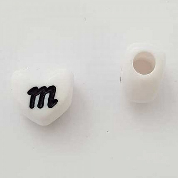 Perle C&oelig;ur Lettre M Blanc Noir 11mm