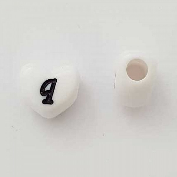 Perle C&oelig;ur Lettre Q Blanc Noir 11mm