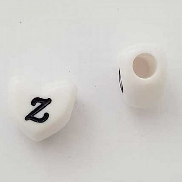 Perle C&oelig;ur Lettre Z Blanc Noir 11mm