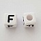 Perle Carr&eacute; Lettre F Blanc Noir 8mm