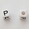 Perle Carr&eacute; Lettre P Blanc Noir 8mm