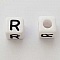 Perle Carr&eacute; Lettre R Blanc Noir 8mm