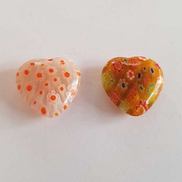 Perle Galet en Verre Fantaisie Fleur C&oelig;ur 20 mm N&deg;01 Lot 2 Pi&egrave;ces