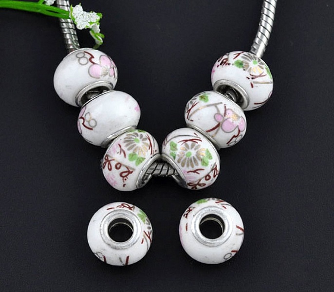 Perle N&deg;0044 Blanc Rose compatible europ&eacute;en