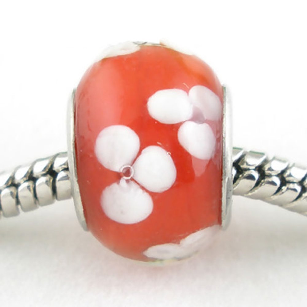 Perle N&deg;0094 compatible Europ&eacute;en rouge et blanc