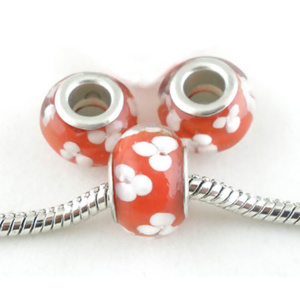 Perle N&deg;0094 compatible Europ&eacute;en rouge et blanc