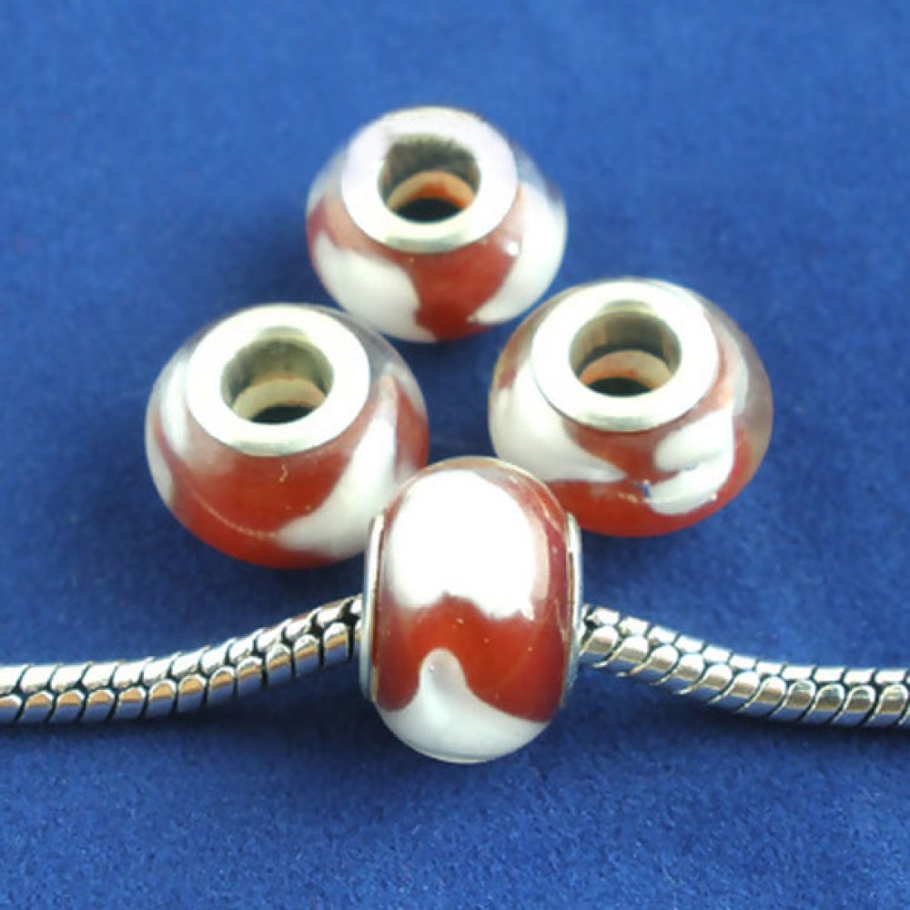 Perle N&deg;0096 compatible Europ&eacute;en rouge et blanc