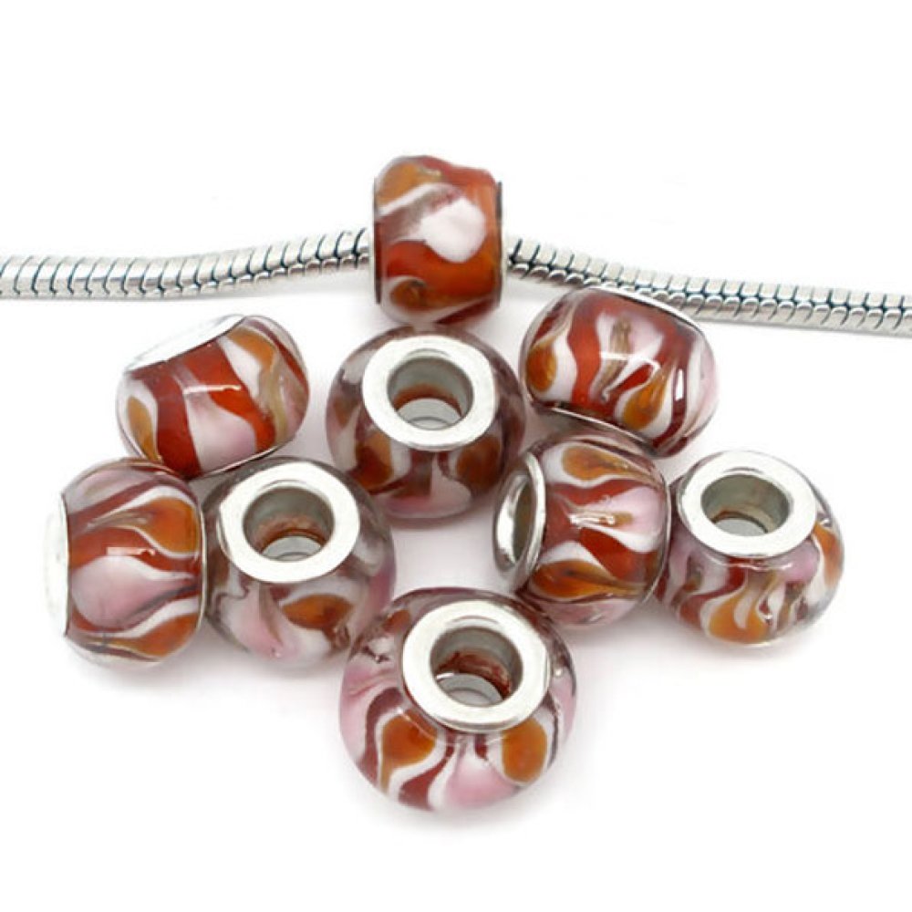 Perle N&deg;0106 compatible Europ&eacute;en rouge et blanc