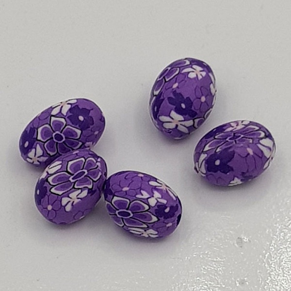 Perle Ovale p&acirc;te polym&egrave;re 10 x 15 mm Fleur N&deg;01