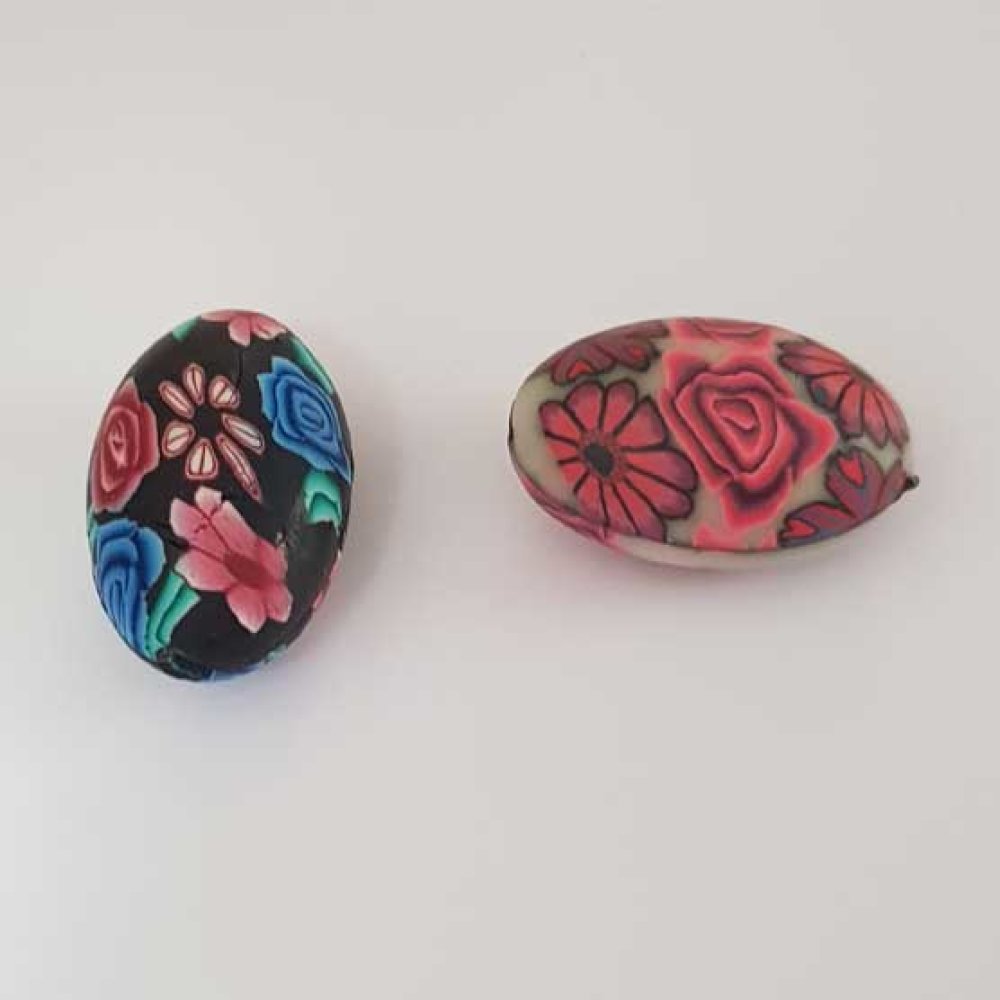Perle Ovale p&acirc;te polym&egrave;re 19 x 29 mm Fleur N&deg;04 Lot