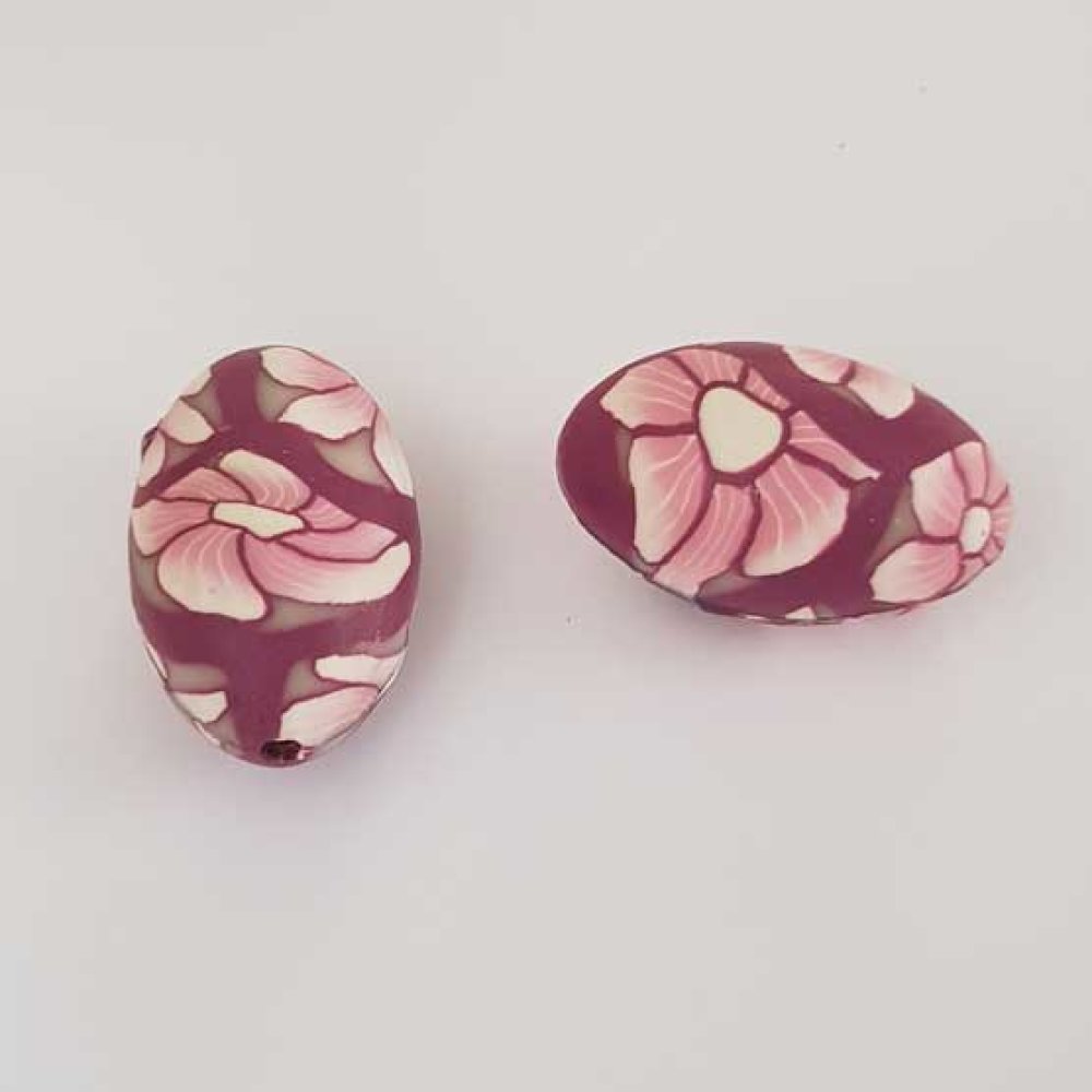 Perle Ovale p&acirc;te polym&egrave;re 19 x 29 mm Fleur N&deg;05