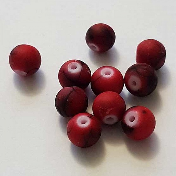 Perle Ronde effet gomme tachet&eacute; 10 mm Rouge 01